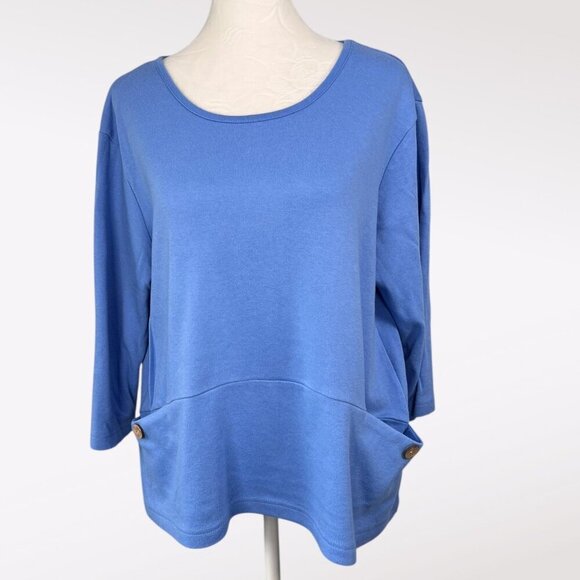 Blair 3/4 Sleeve Top Pockets with Button Accents Blue Petite Medium - Picture 1 of 10